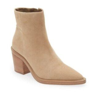 VINCE CAMUTO Rinvalla Suede Point Toe Stack Heel Boot in Taupe, 8 NWOT